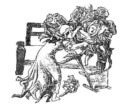  'Jennet Francis sruggles with the fairies for her baby', gravure de T.H. Thomas tire de 'British Goblins' de Wirt Sikes, Londres 1880