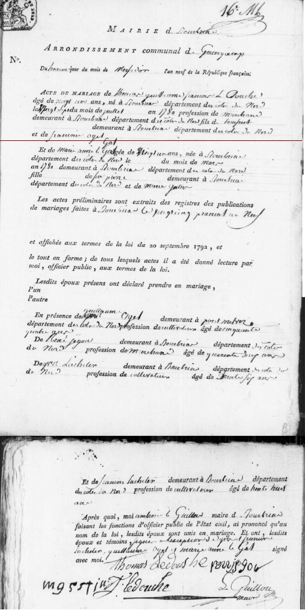 Acte mariage Bourbriac