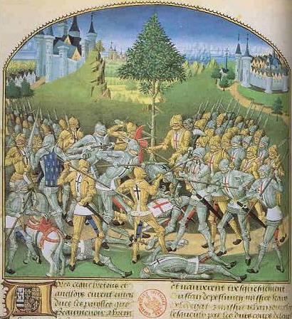  'La Bataille des Trente' peinture sur velin tire de 'Compillation des Cronicques et Ystores des Bretons' (1480) de Pierre Le Baud, BN Paris Ms Fr 8266 fol.240 v