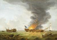 The 'Quebec' and 'Surveillante' in Action, Artist: Robert Dodd, date 1781, Oil on canvas