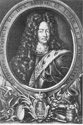 Georg Ludwig (futur Roi d'Angleterre Georges I), Prince Electeur avec les armes de son pre (vers 1695). Eau forte de Christophe Weigel Muse 'Am Hohen Ufer' de Hanovre