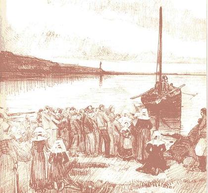 'La messe en mer'. Couverture de la partition par E. Herv Vincent (c) 1899