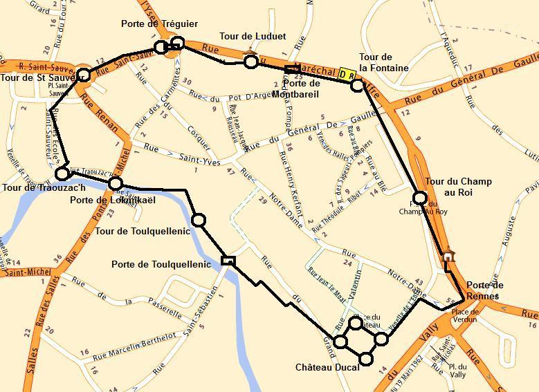 Les remparts de Guingamp au XVme sicle. Le chteau fur dcouronn en 1626 et les portes dtruites vers 1830