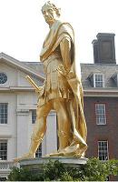A statue of Charles II adorned with oak leaves