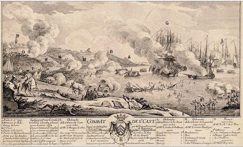 Saint-Cast 1758 par N.Ozanne. 'Et la noblesse de Bretagne' rajout aprs coup au centre de la lgende!