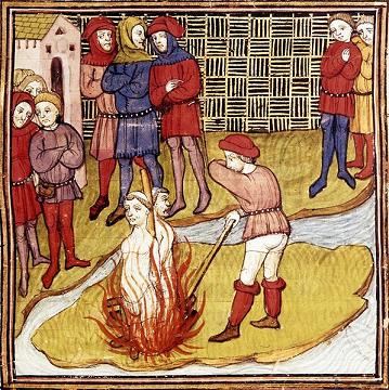 Templiers supplicis  Paris, Grandes Chroniques de France ou de St. Denis (British Library Royal 20 C. VII, f.48r) (fin 14me sicle)